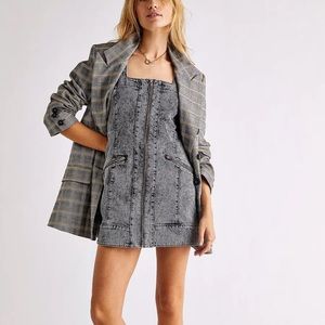 Free People Johnny Black Denim Mini Dress Acid Wash Fitted Size 4 NWT $128